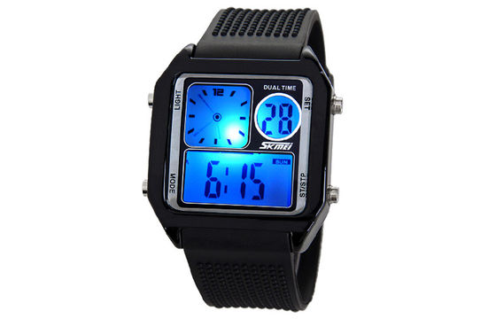 Fuseau horaire de montre de Digital de SPL de Madame Silicone Electronic LED double avec le chronomètre