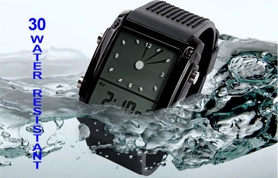 Montre-bracelet unisexe de double temps de montre analogue d'affichage à cristaux liquides de résistant à l'eau