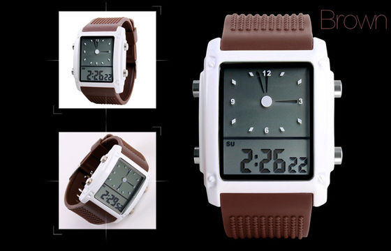 Montre analogue d'affichage à cristaux liquides, doubles montres d'affichage à cristaux liquides de Digital d'alarme de temps de femmes