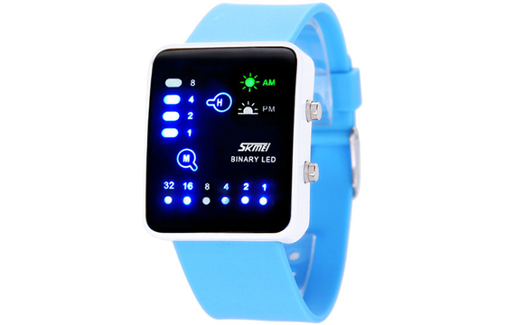 Montres roses de binaire de contre-jour d'EL de montre-bracelet du silicone LED Digital