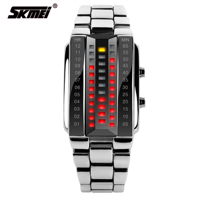 Montre de courroie en métal de résistant à l'eau, montre-bracelet de binaire de 3D LED