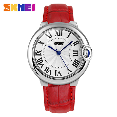 Mouvement japonais de bracelet en cuir de montre analogue rouge de quartz pour Madame